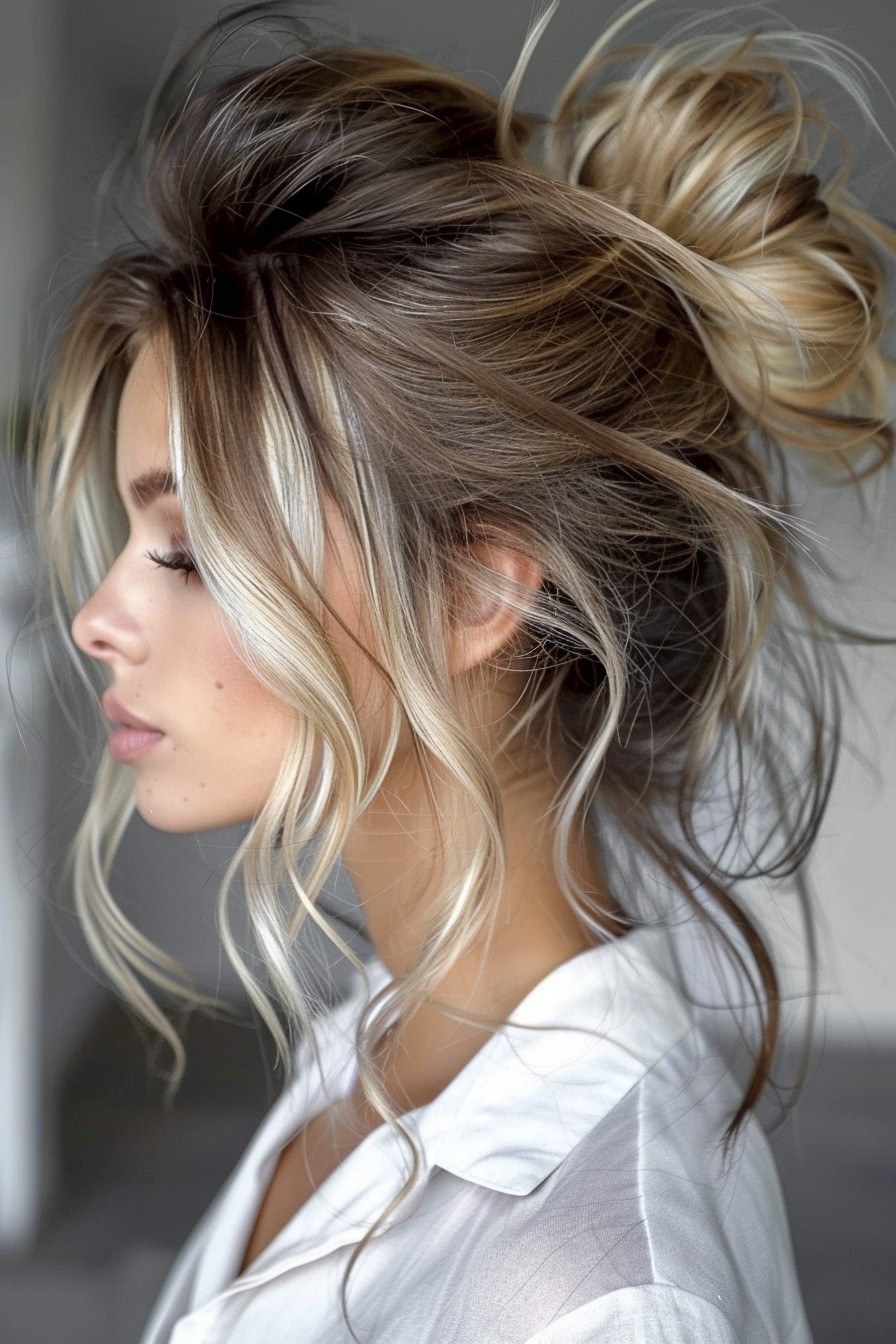 Casual Chic Icy Blonde Messy Bun