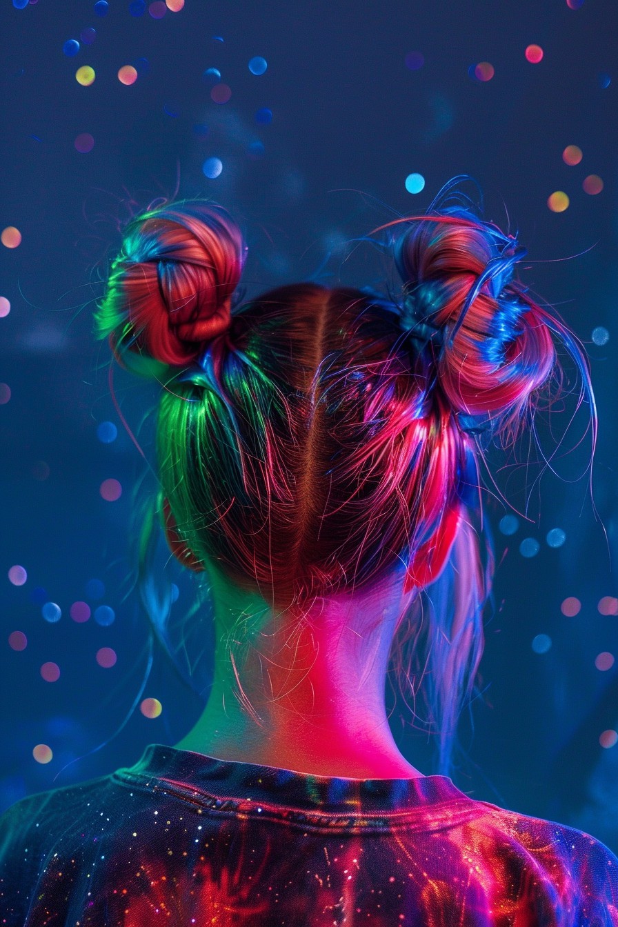 Galactic Girl Space Buns with Neon Underlights