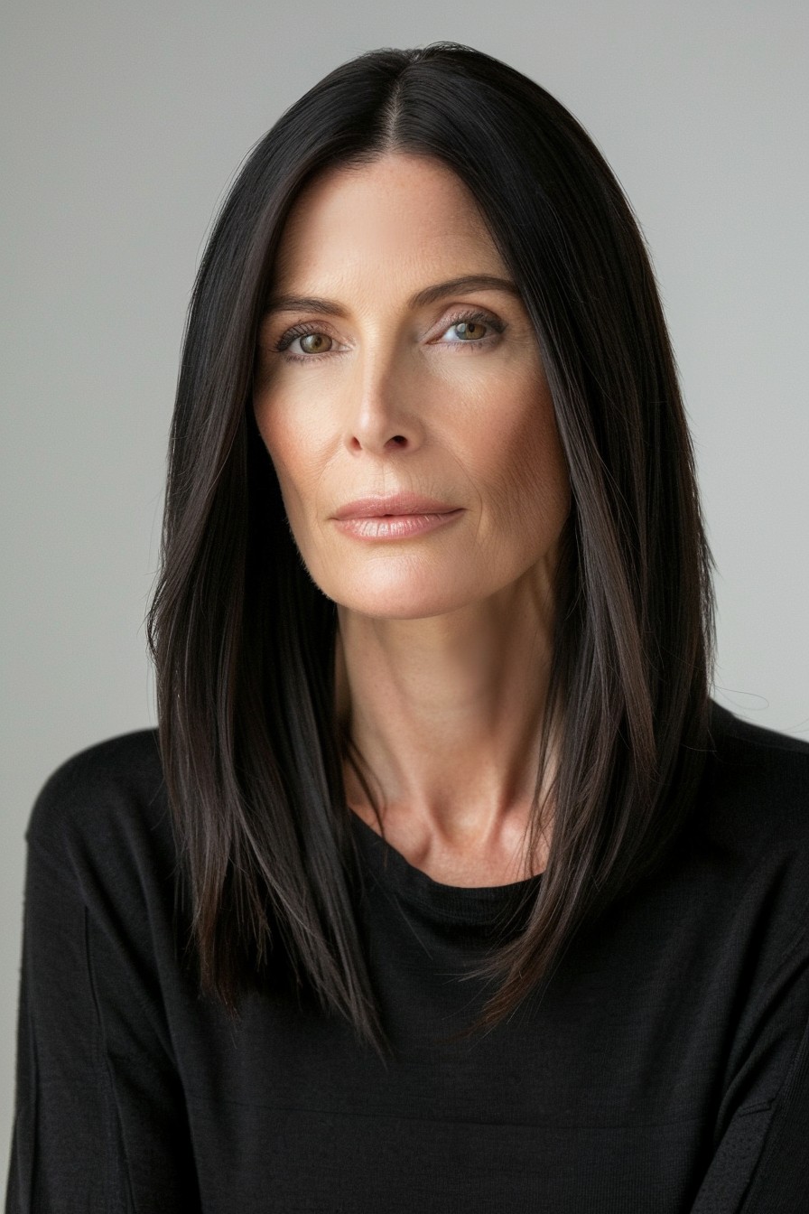 Sleek, Straight Medium-Length Hair with Middle Part