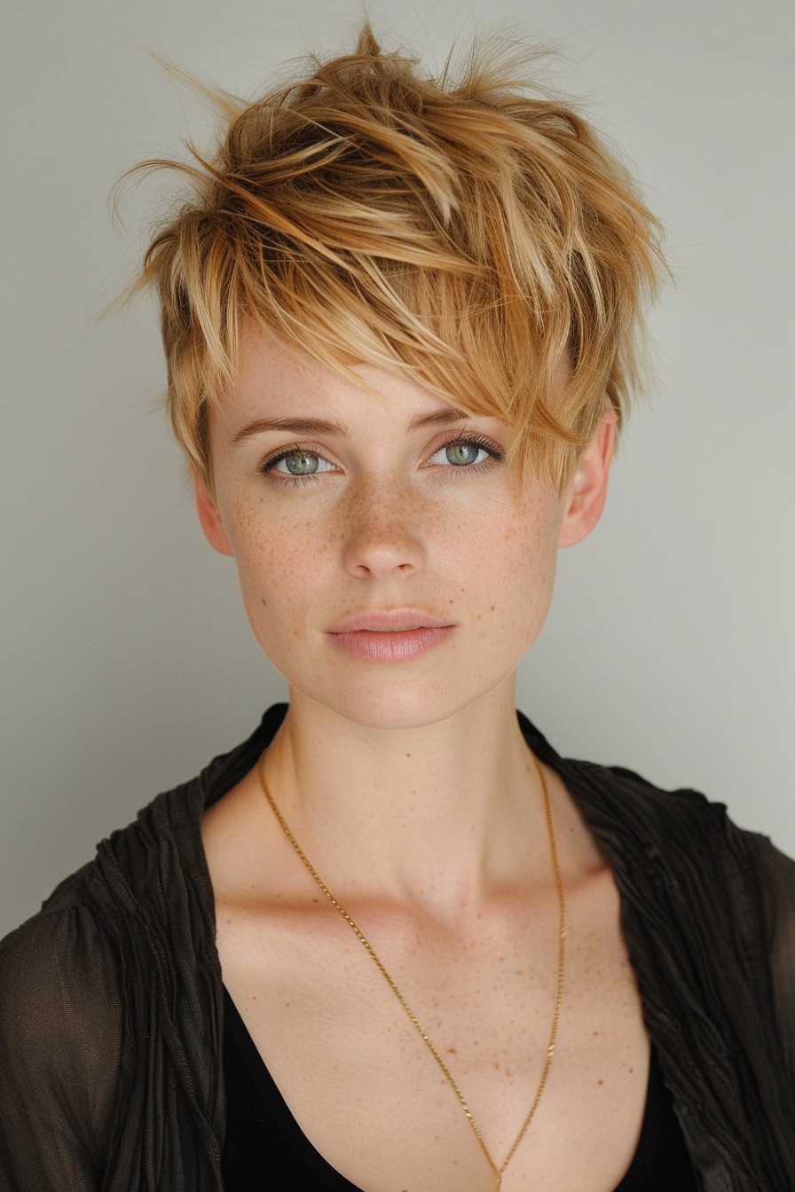 Chic Edgy Honey Blonde Textured Pixie