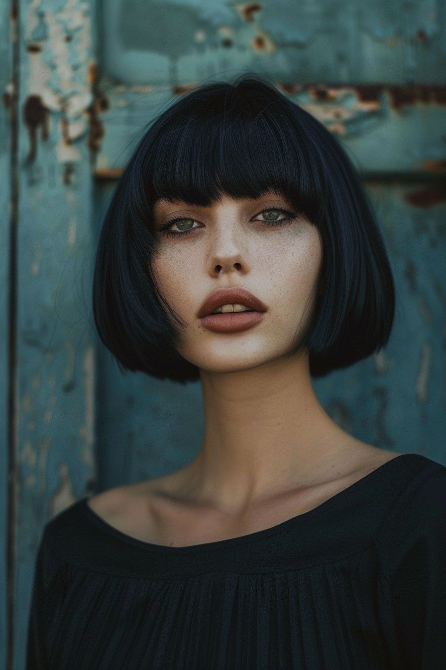 Ear-Length Blunt Bob with Jet-Black Blue Undertones