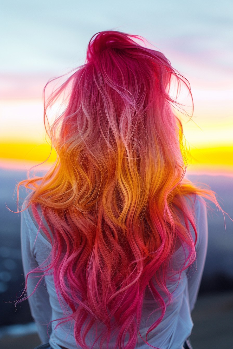 Sunset Hair with Pink, Orange, and Yellow Ombre