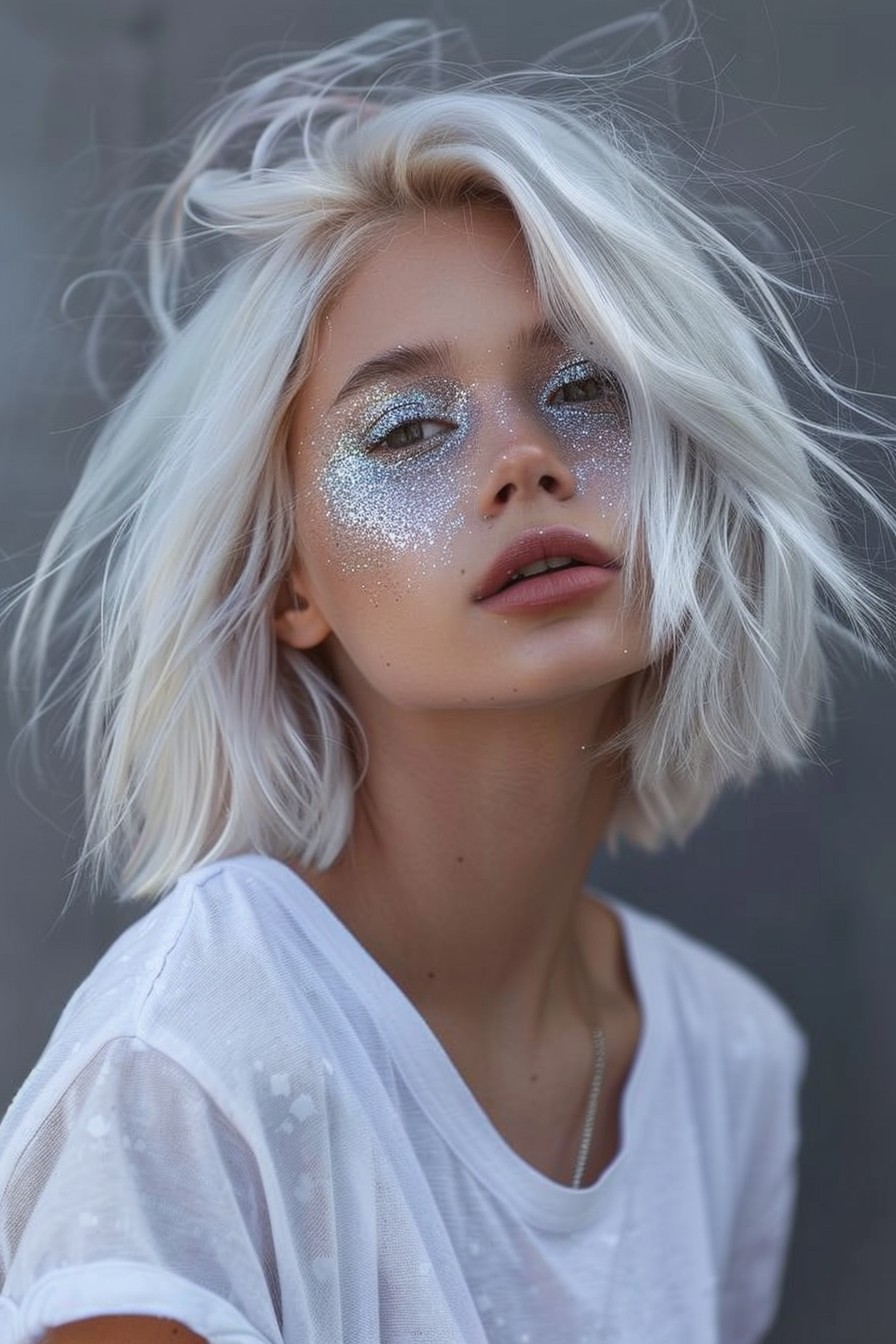 Icy Festival Bob with Silver Glitter Roots