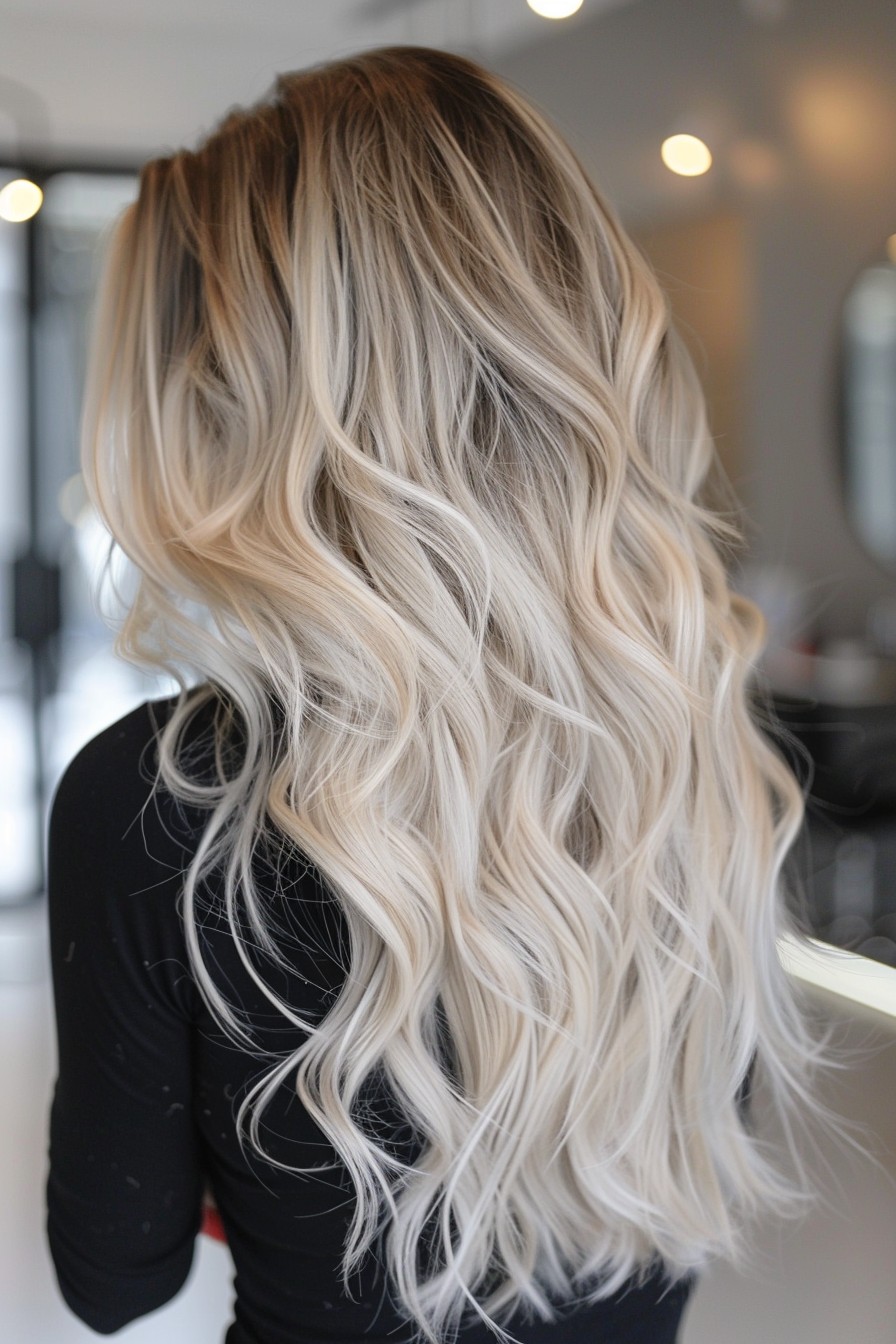 Stunning Icy Blonde Balayage Waves