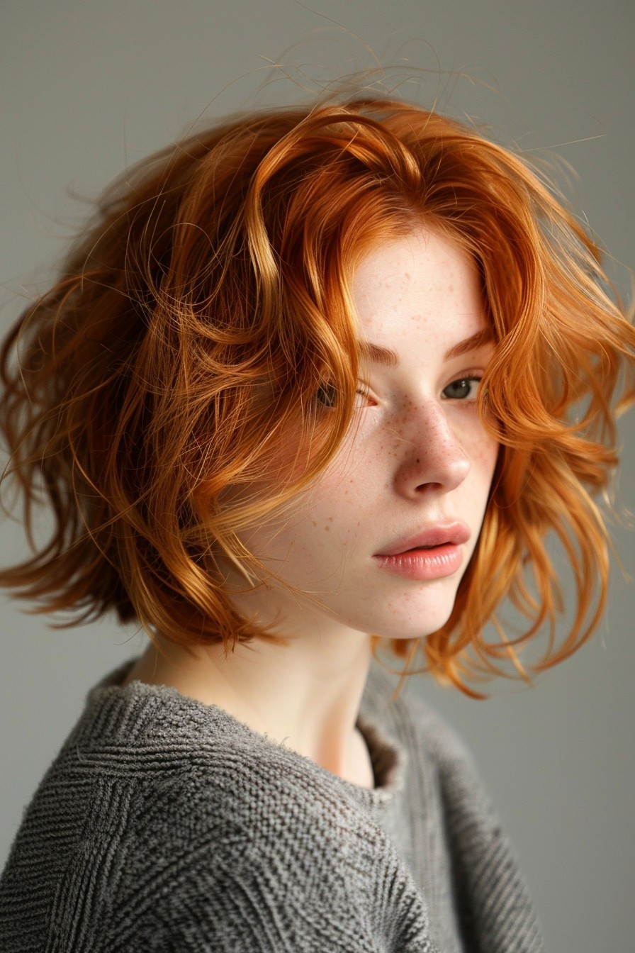 Dynamic Textured Strawberry Blonde Bob