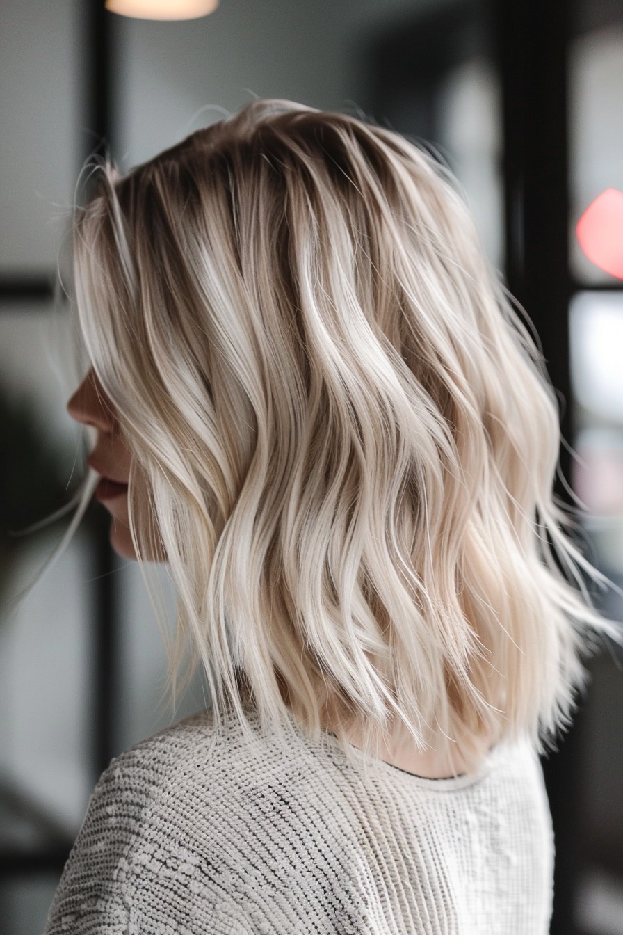 Edgy Textured Icy Blonde Lob