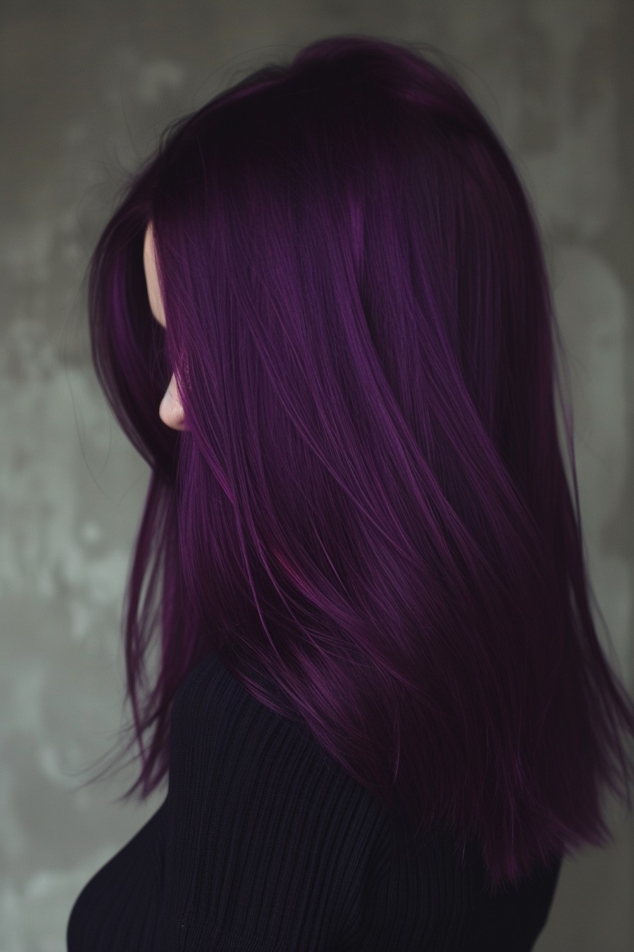 Medium-Length Straight Hair in a Vibrant Midnight Purple