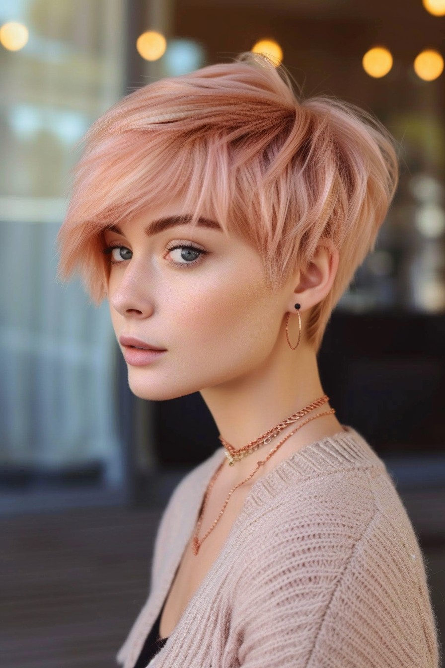 Pastel Peach Hue in Pixie Cut