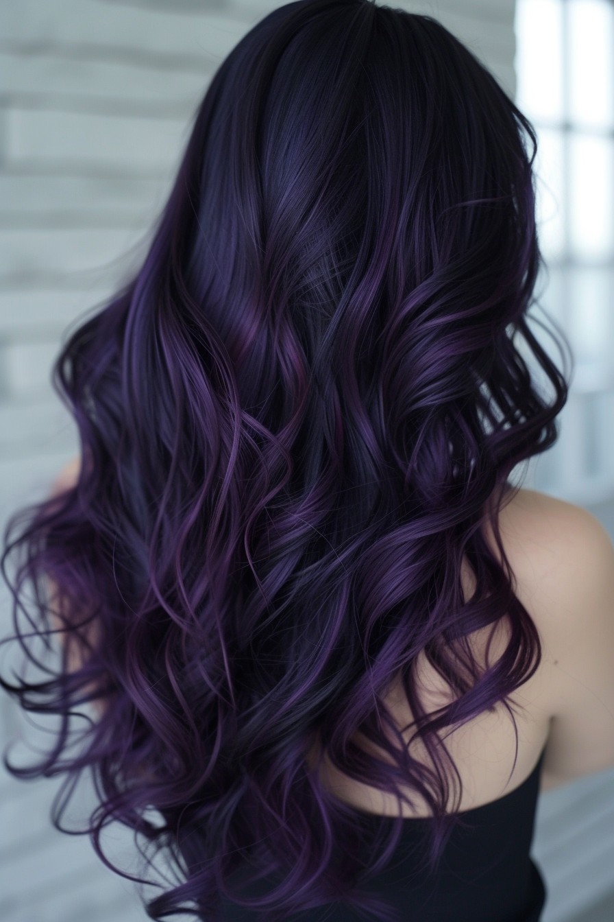 Long Hair with Dramatic Midnight Purple Balayage