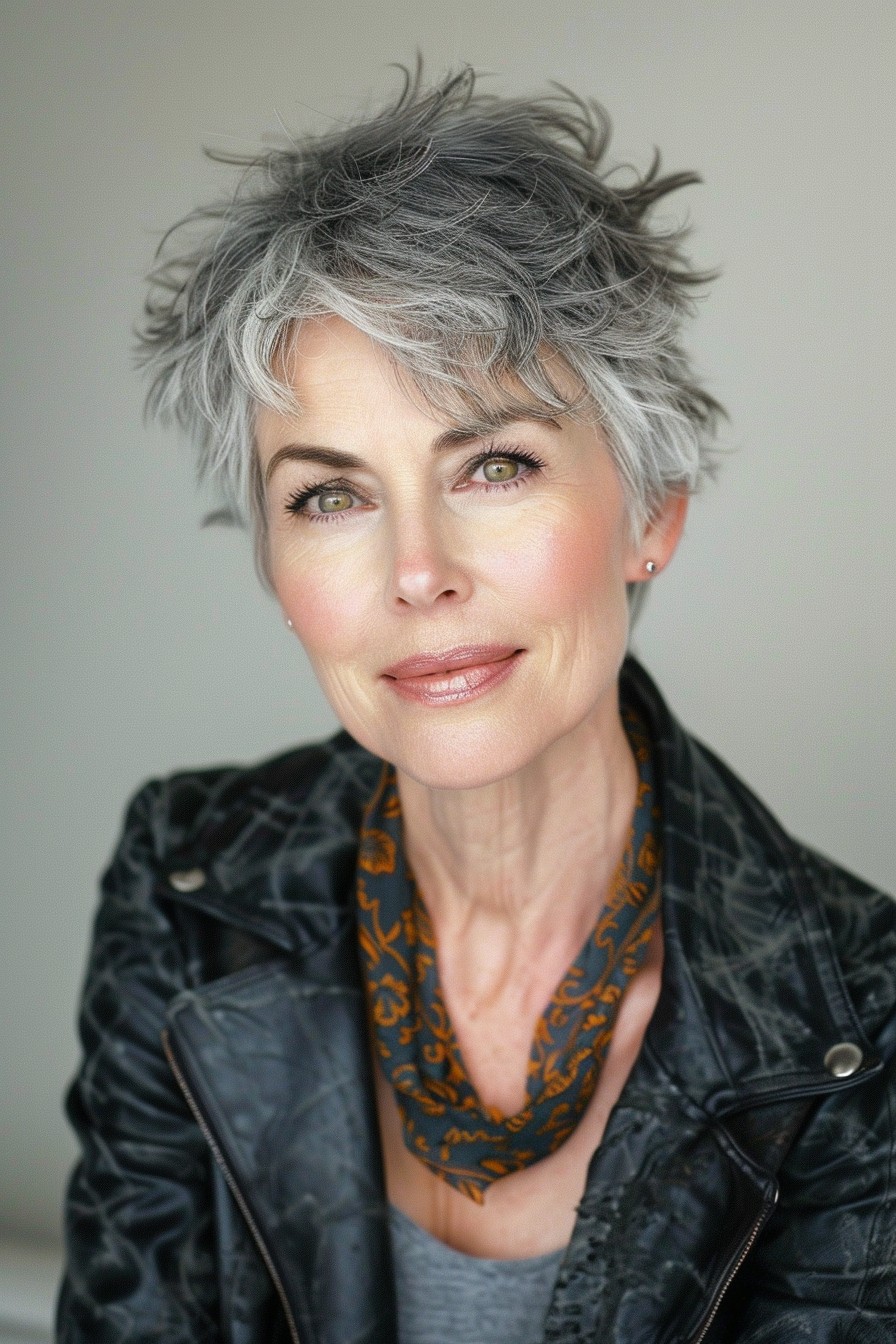 Salt and Pepper Cropped Hair for Women Over 40