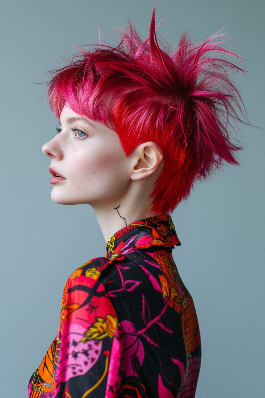 Short Shaggy Mullet with Bold Magenta Coloring