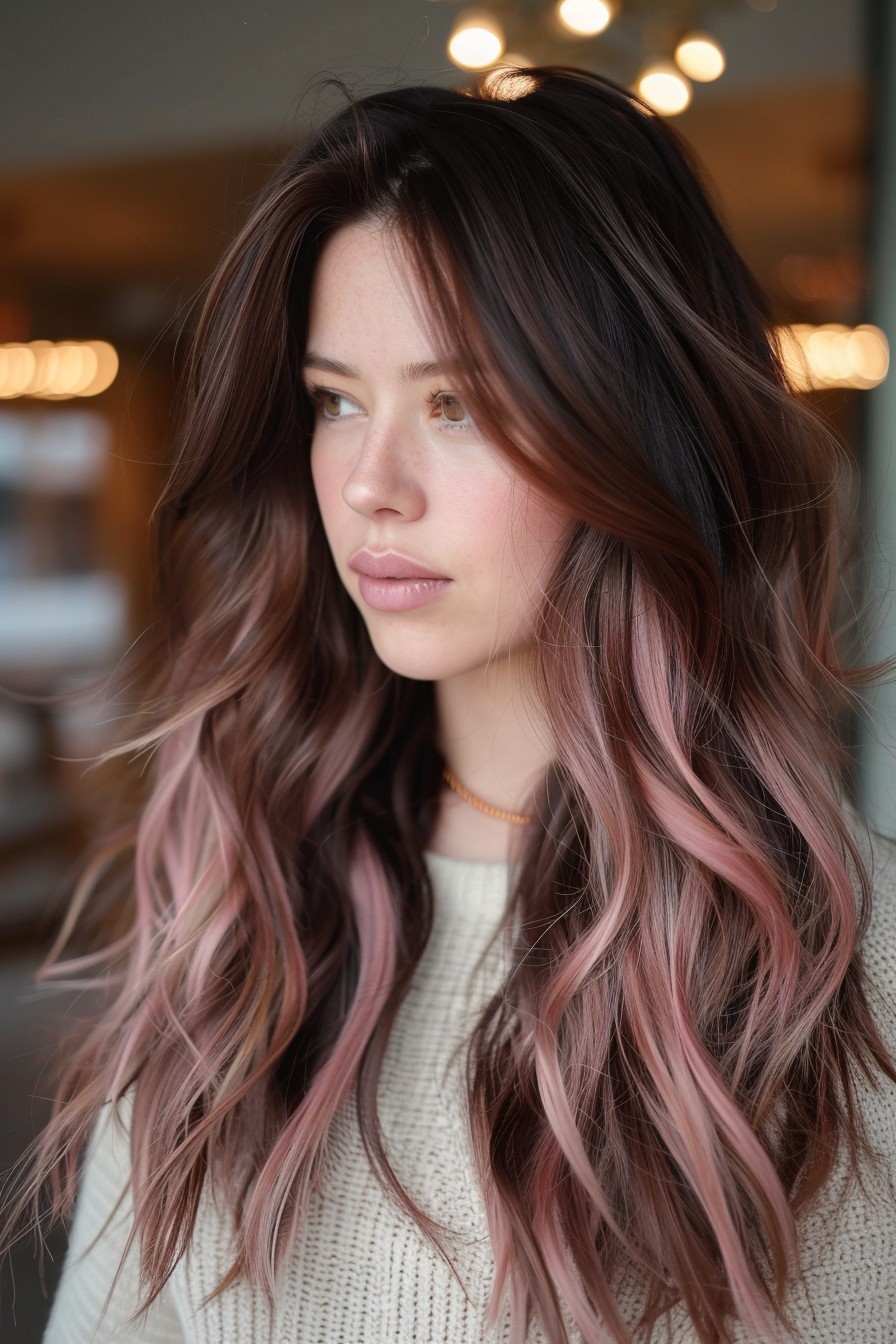 Feminine Rose Petal Pink Balayage