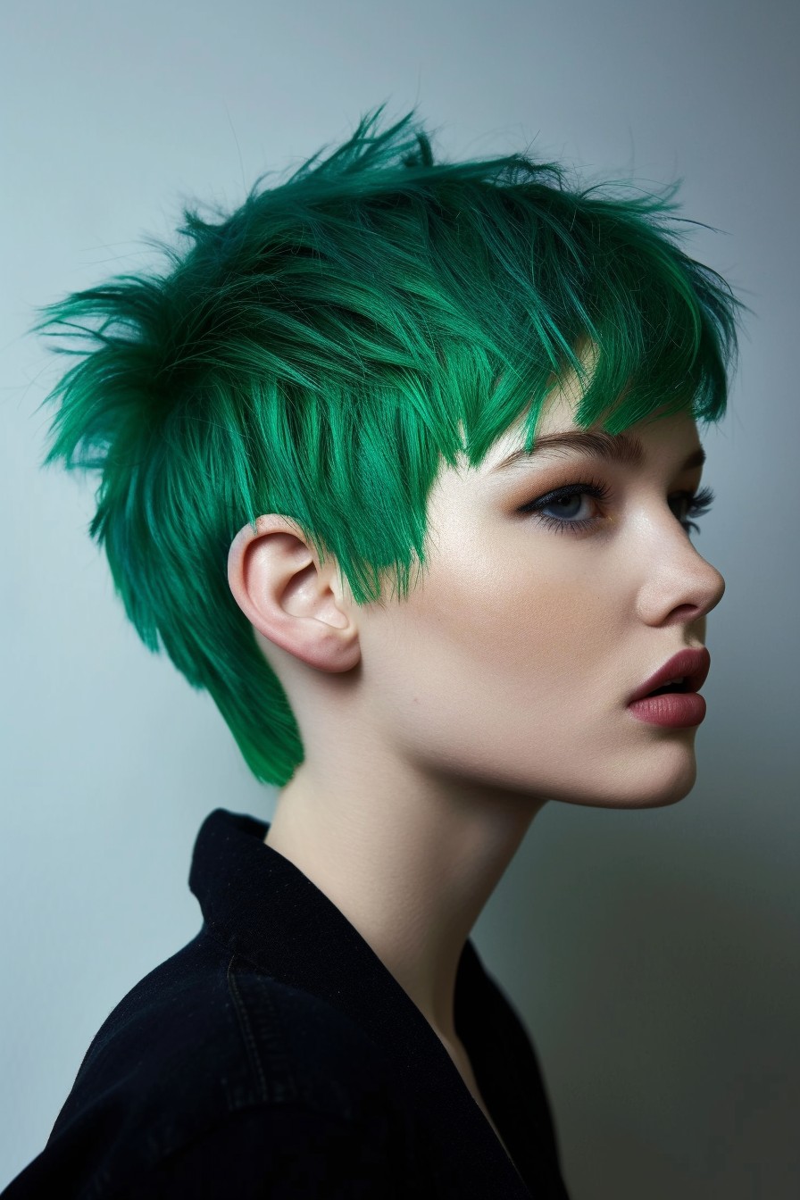 Bold Emerald Green in Short Pixie Cut