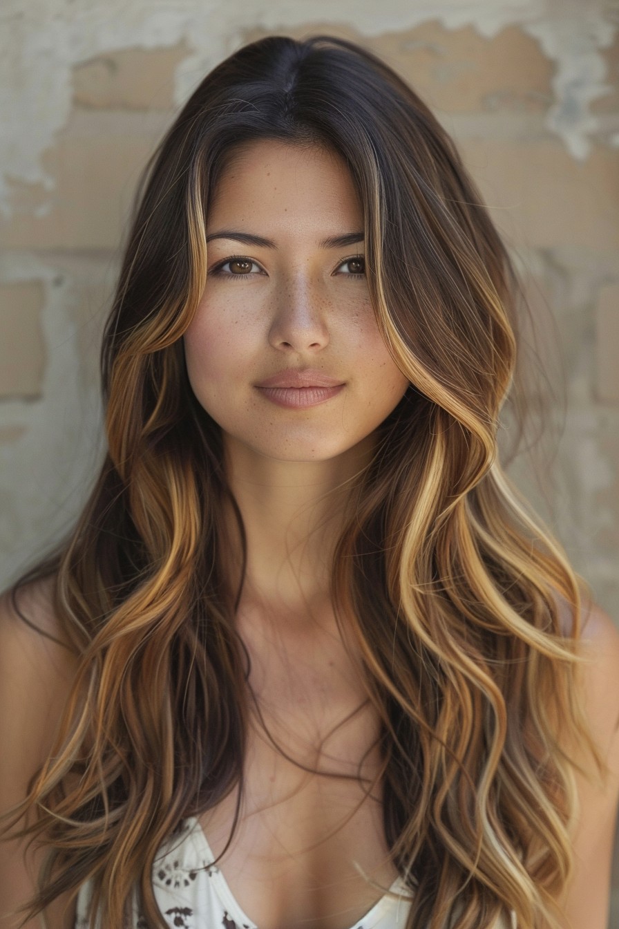 Sunkissed Brunette with Soft Gold Streaks