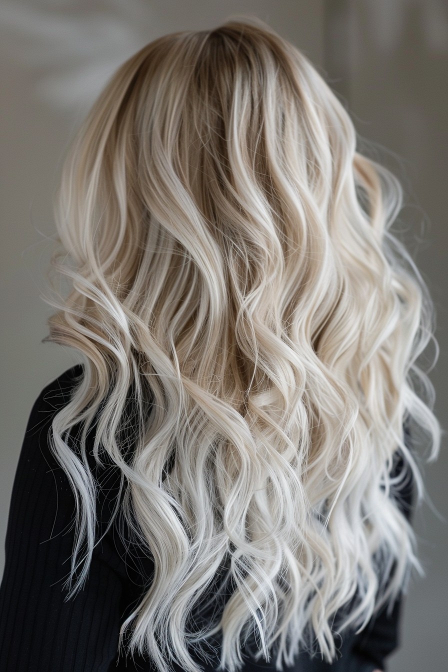 Voluminous Icy Blonde Cascading Curls