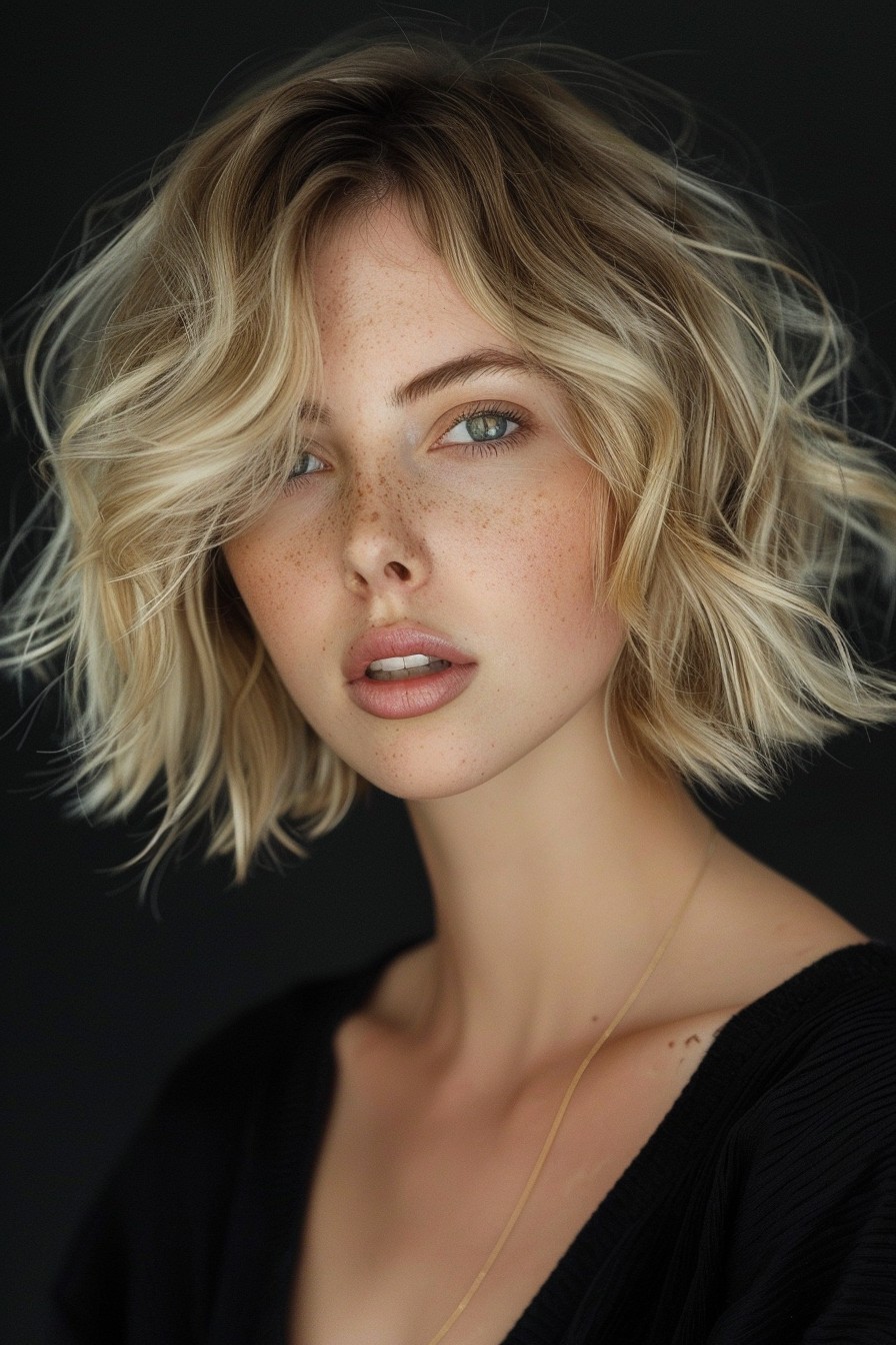 Wavy Bob with a Clear Geometric Parting