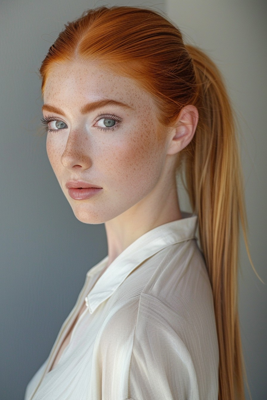 Polished Strawberry Blonde Ponytail