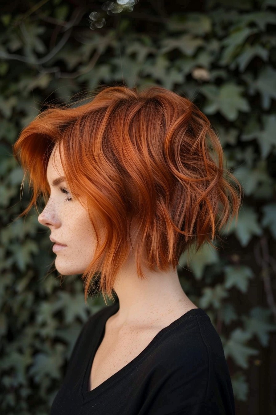 Modern Textured Copper Choppy Bob