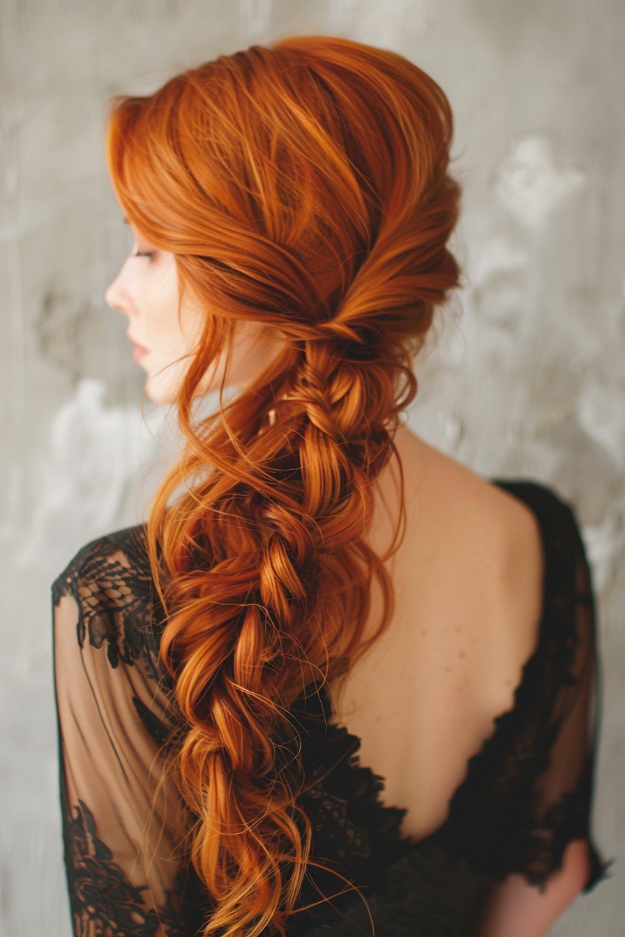 Elegant Long Copper Fishtail Braid