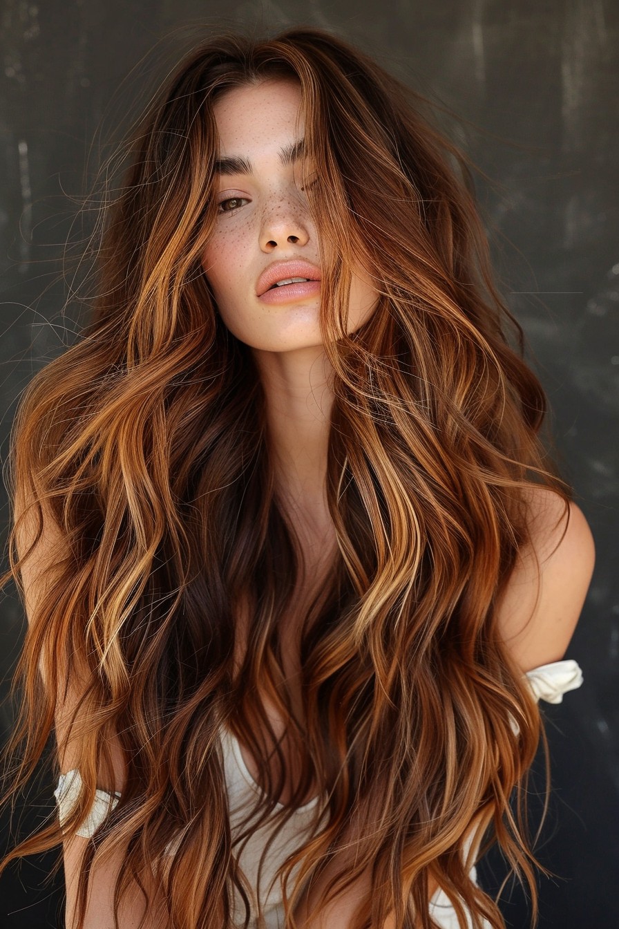 Extra-Long California Brunette with Sun-Kissed Copper Highlights