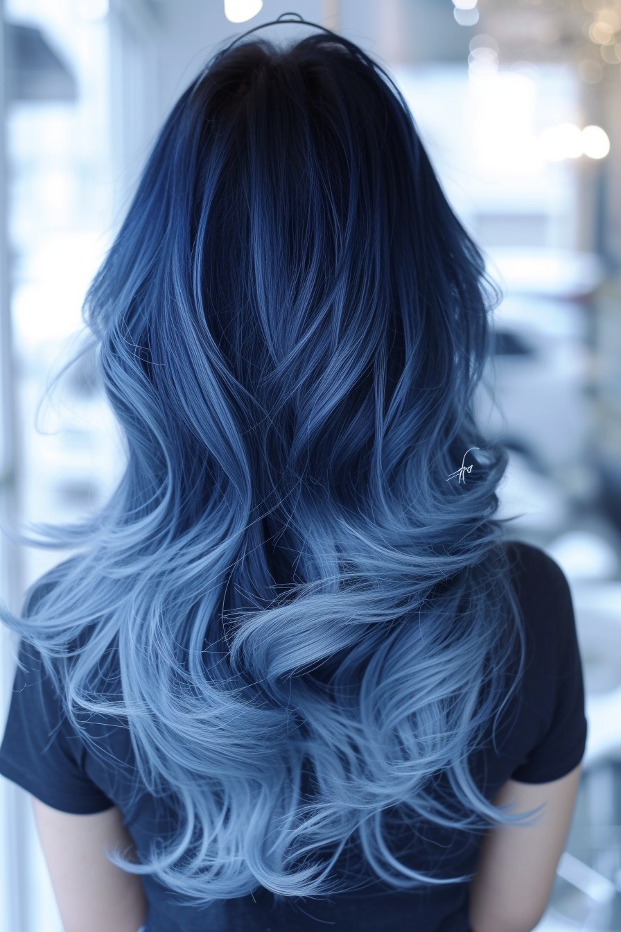 Dramatic Sapphire Blue Ombre on Long Hair