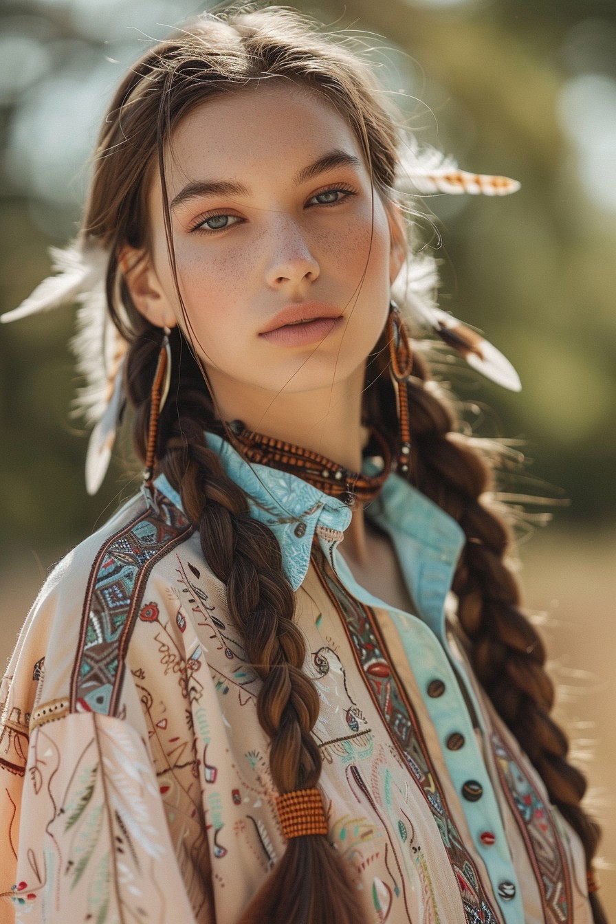 Boho Braids with Feather Accessories in Chocolate Brown