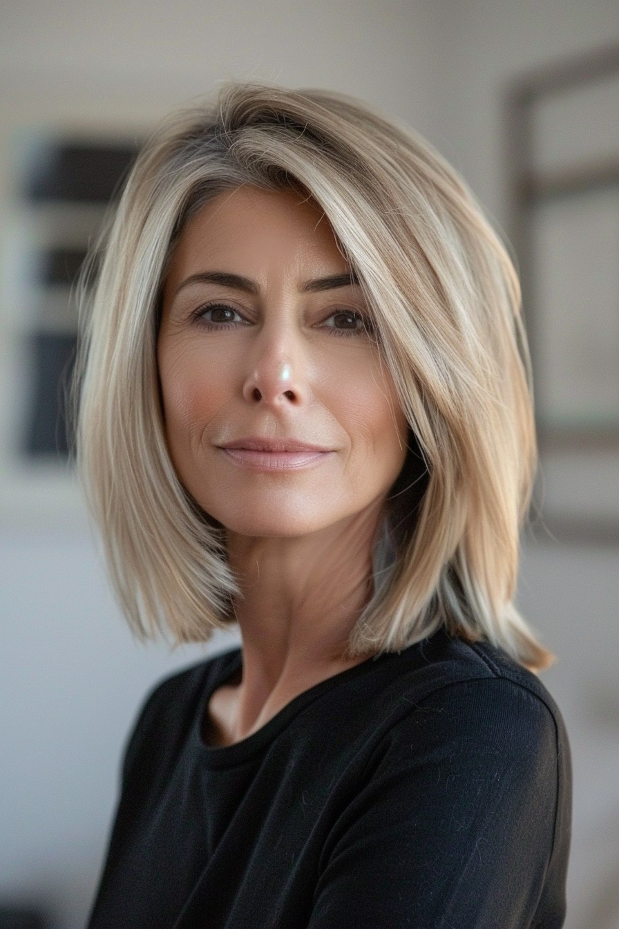 Medium-Length Haircut with Tapered Ends and a Middle Part