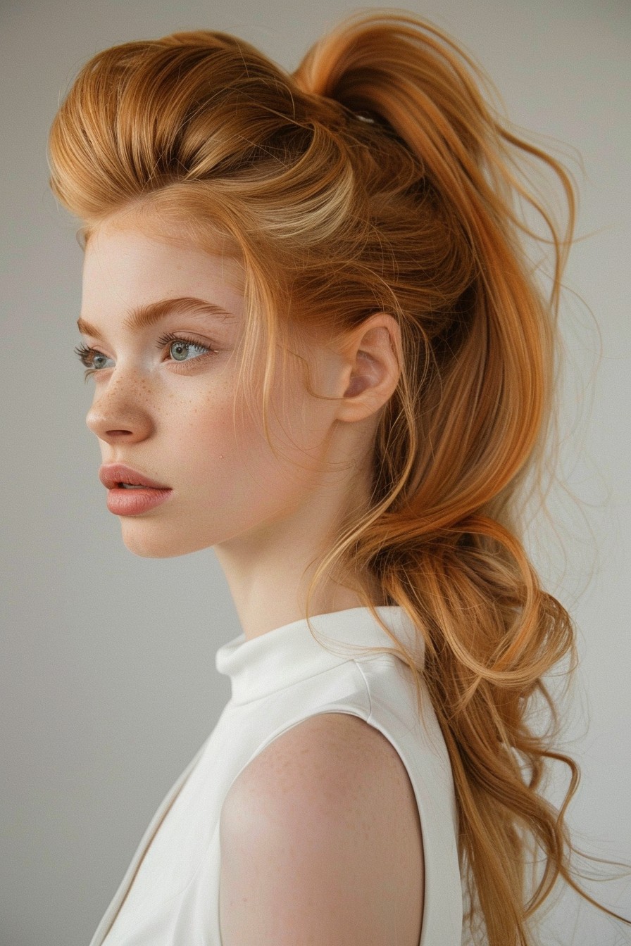 Voluminous Strawberry Blonde Ponytail