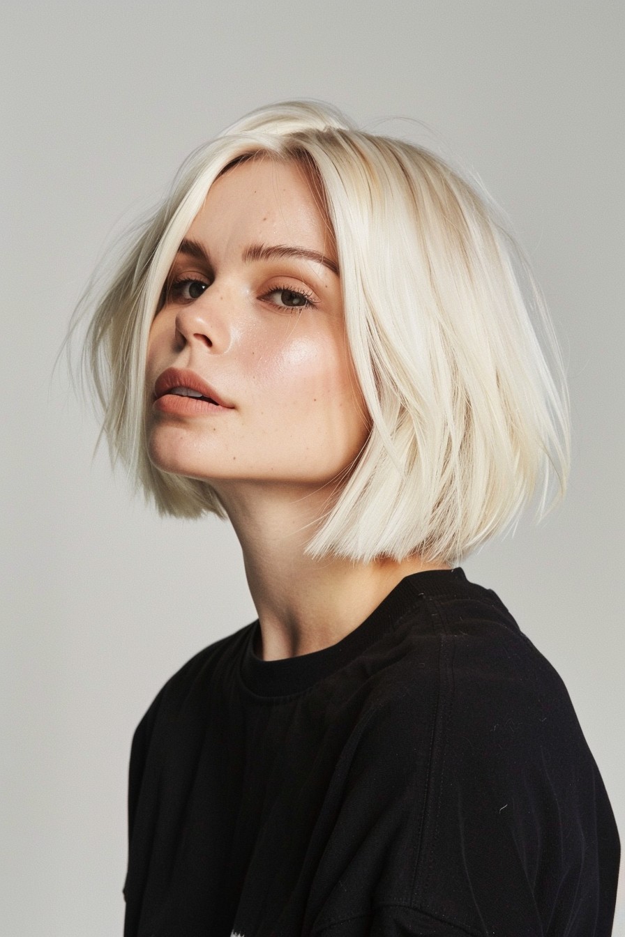 Bright California Blonde Bob Cut Styled Straight