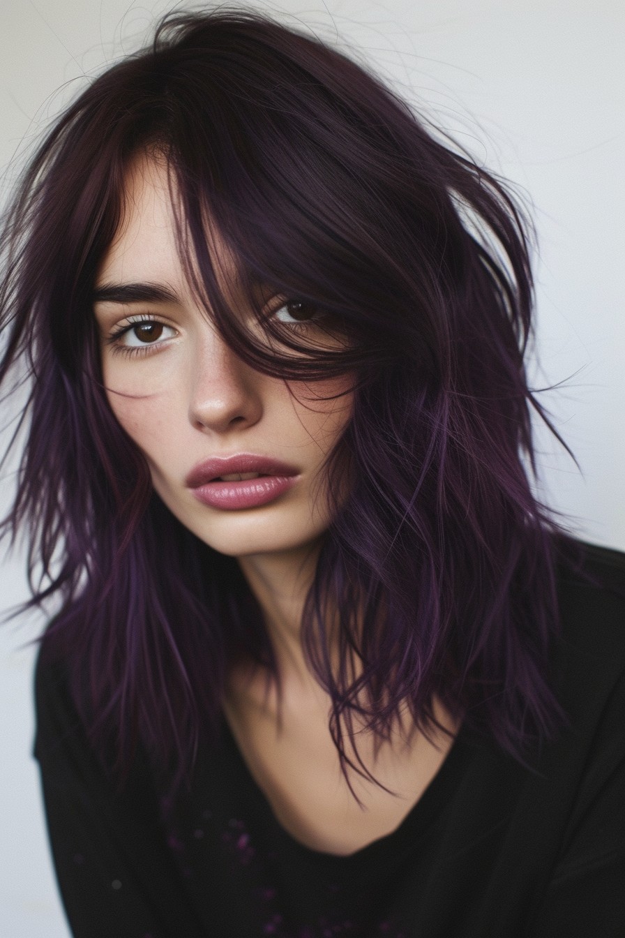 Shoulder-Length Hair with Subtle Midnight Purple Hue