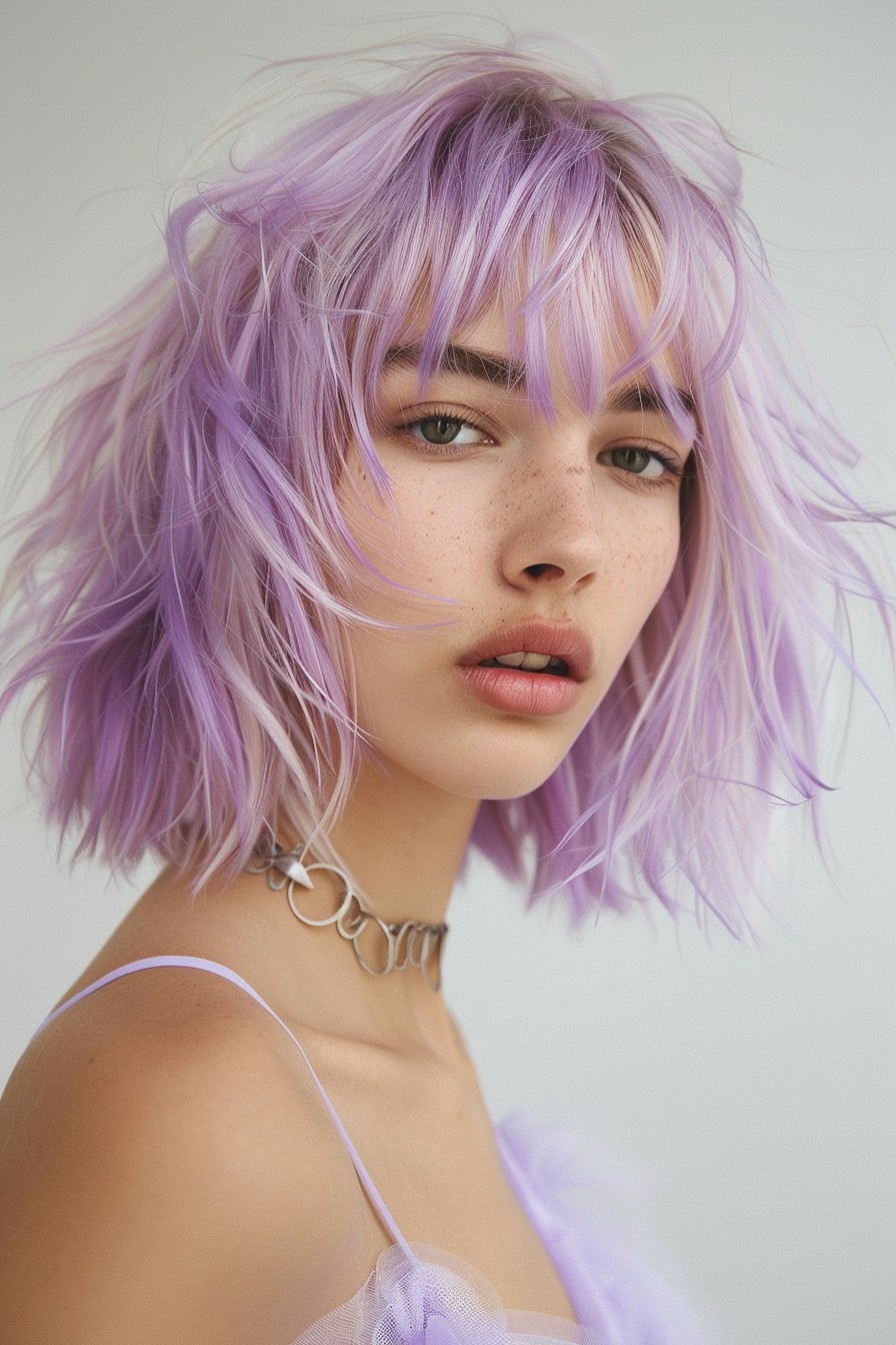 Rock-Inspired Shaggy Lavender Lob