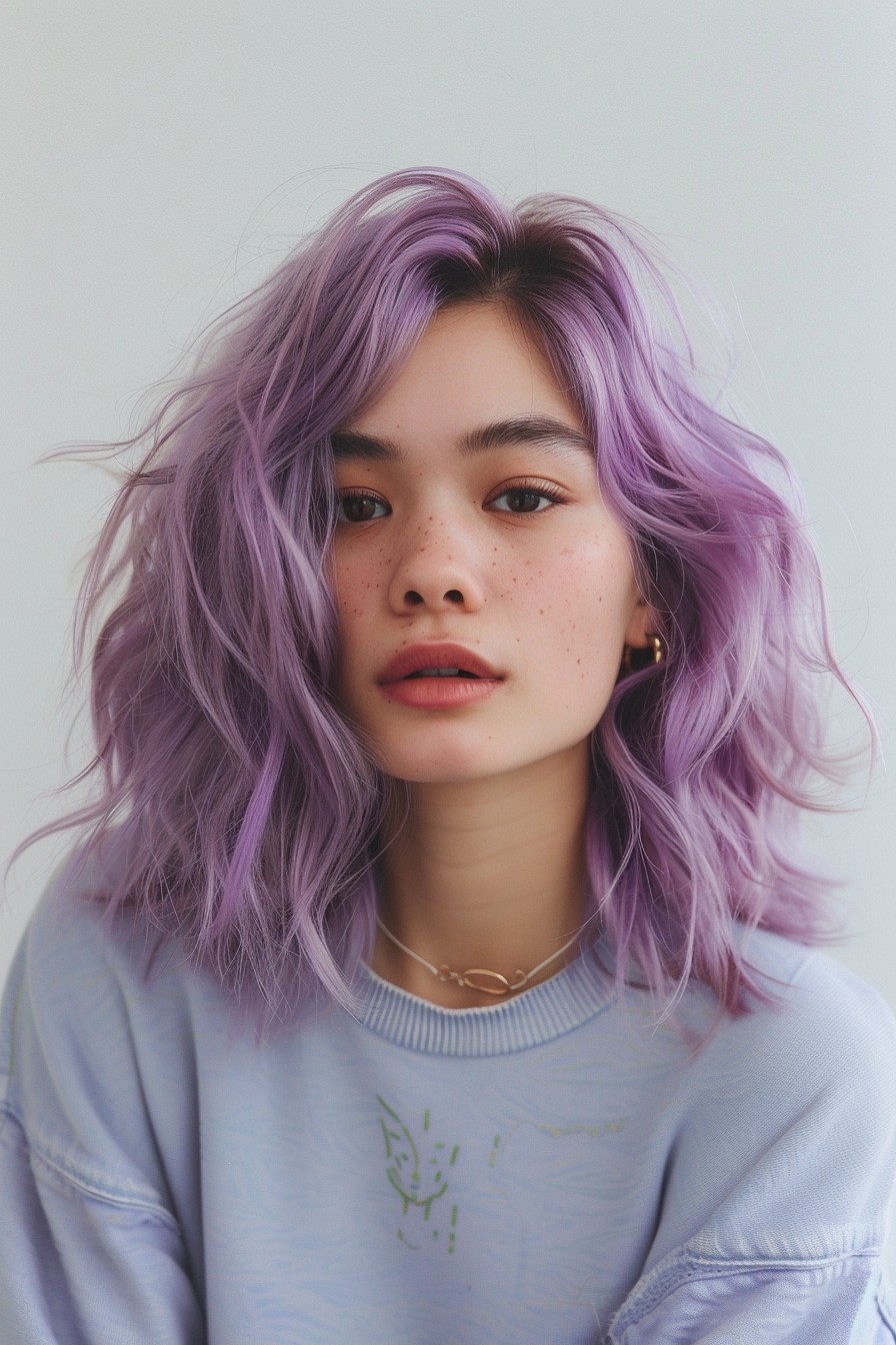 Graceful Wavy Lavender with Middle Part