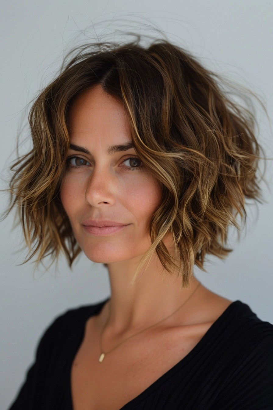 Layered Wavy Bob with Light Feathering