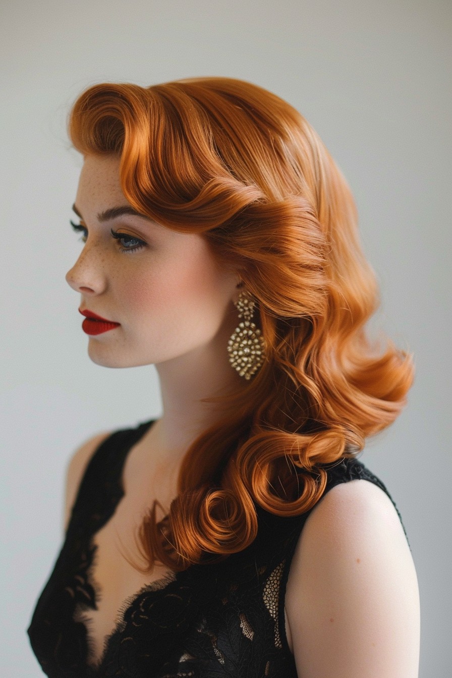 Glamorous Copper Old Hollywood Waves