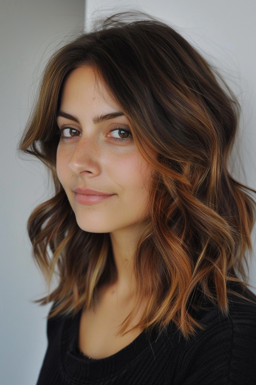 Medium-Length Sunkissed Brunette with Subtle Auburn Ombre Ends