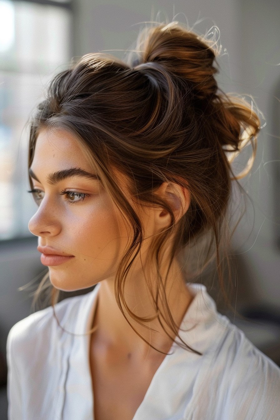 Minimalist Sunkissed Brunette with Sleek Bun