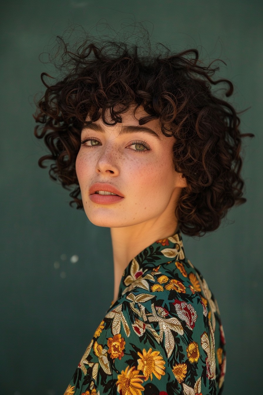 Curly, Ear-Length Style with Defined Curls