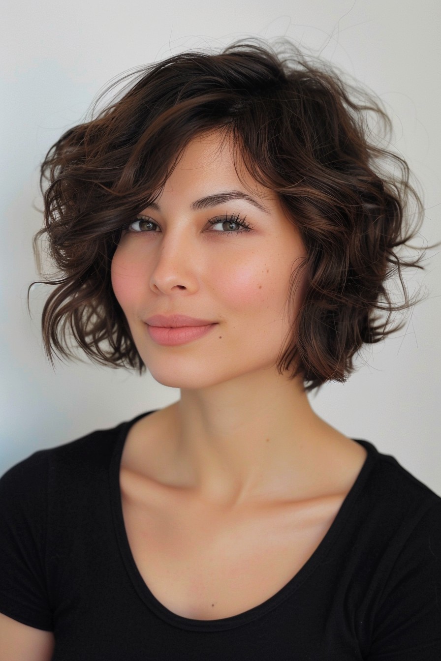 Wavy Short Bob with Side-Swept Bangs