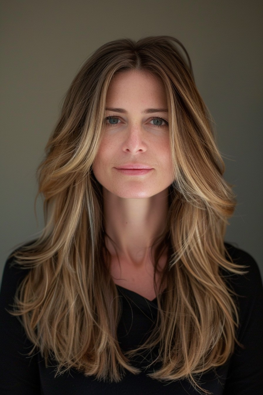 Gentle Balayage Highlight on Long Layers