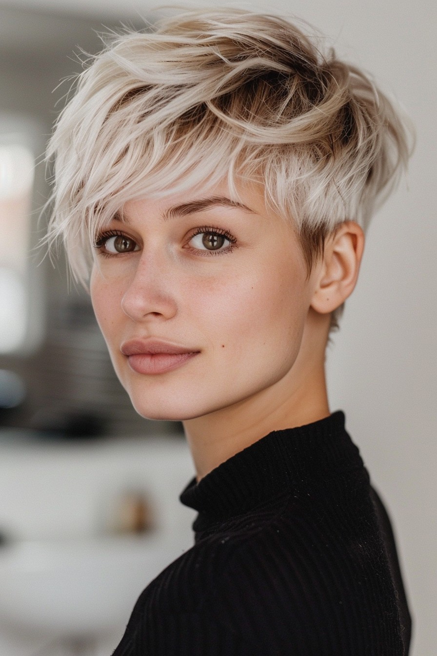 Playful Icy Blonde Choppy Cut