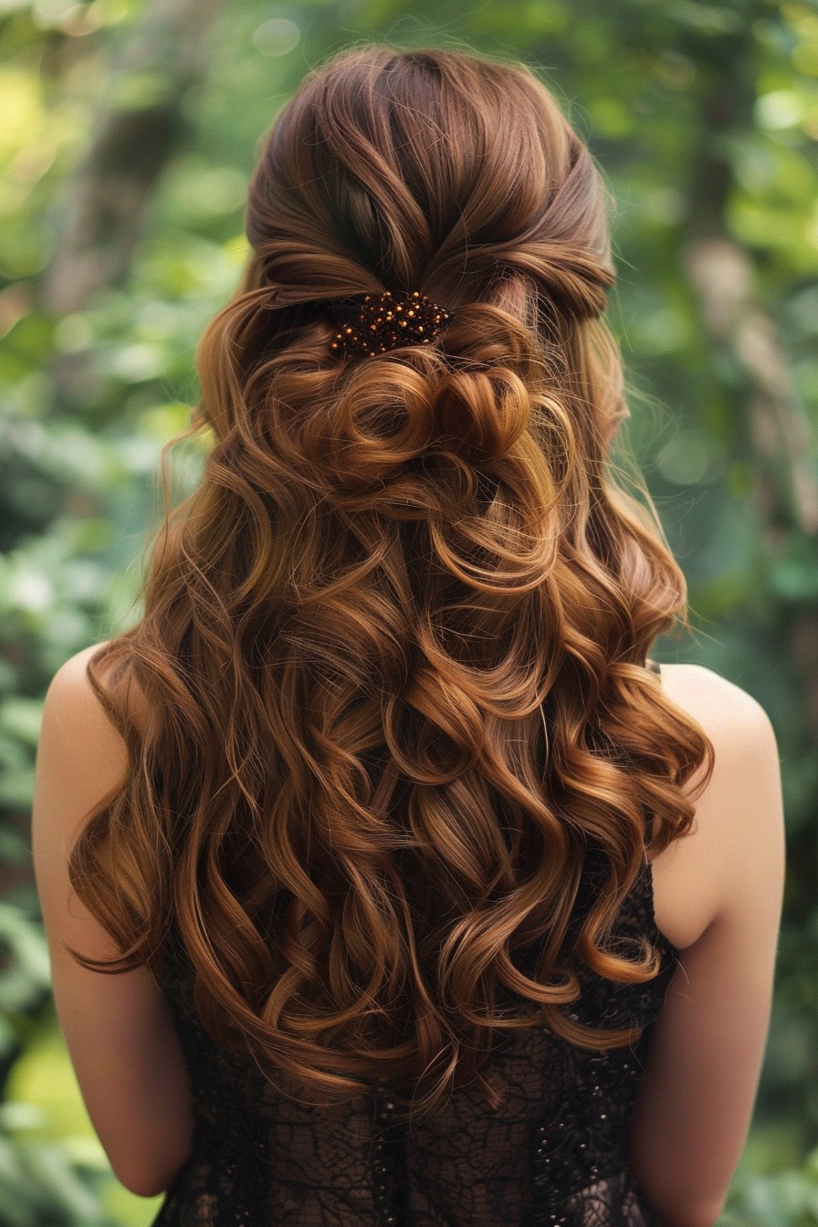 Voluminous Curls in Sunkissed Brunette with Copper Glints