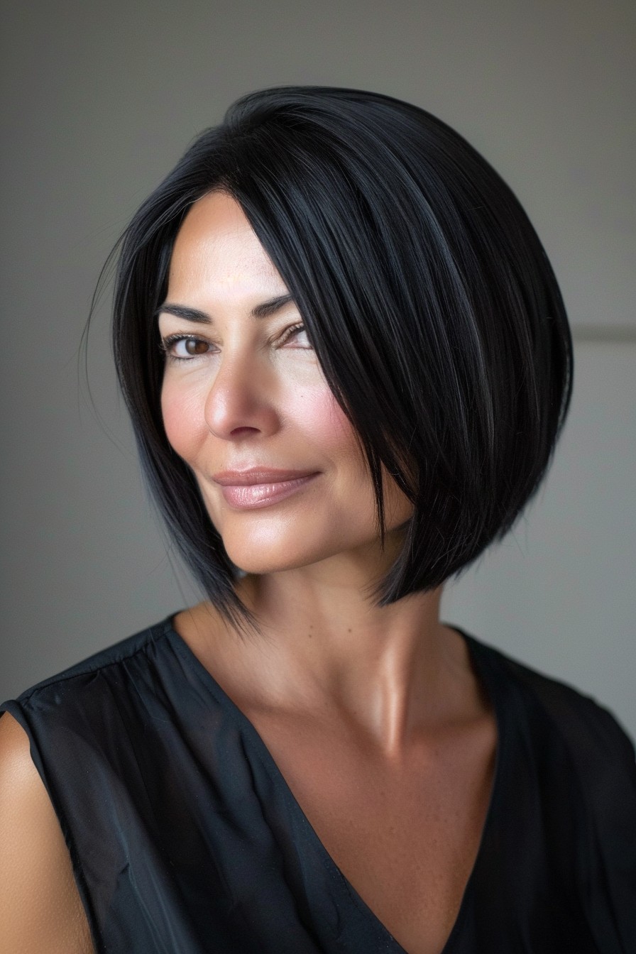 Sleek, Jet-Black Angled Bob