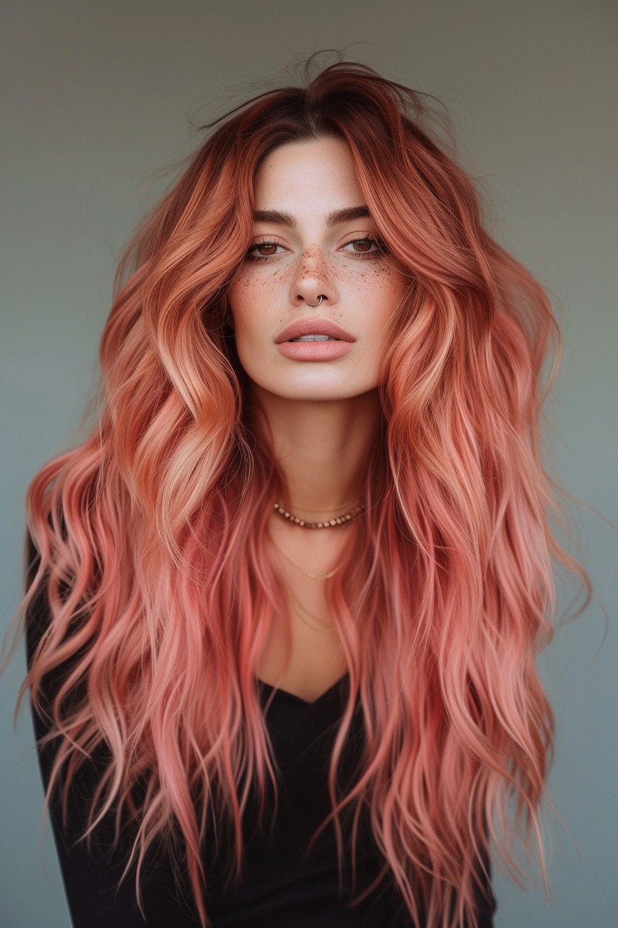 Radiant Rose Gold Ombre in Long Waves