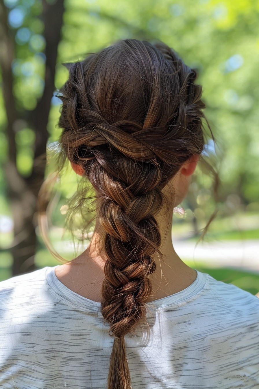 Intricate Fishtail Braid in Sunkissed Brunette with Highlights