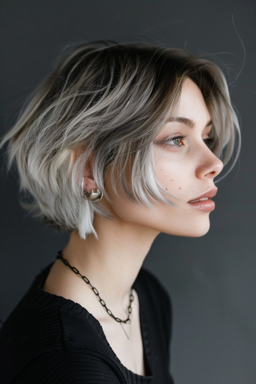 Ear-Length Cut with Silver-Gray Ombre