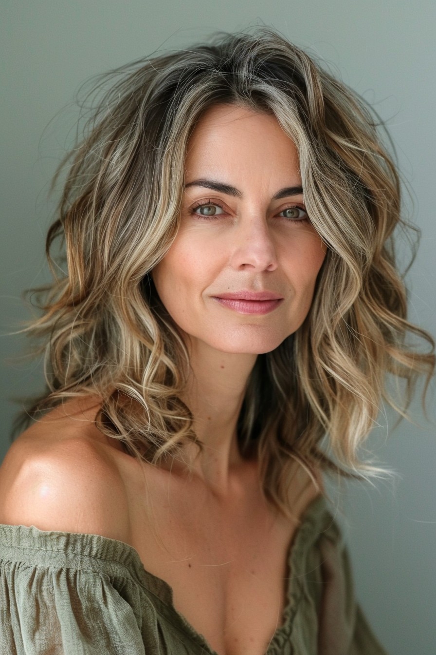 Wavy Medium-Length Hair with Subtle Lowlights