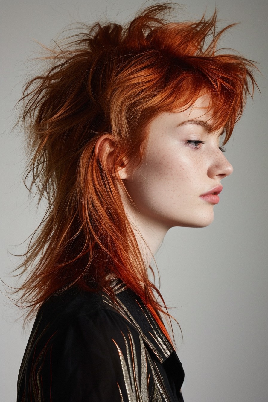 Mid-Length Shaggy Mullet with Sunlit Copper Accents