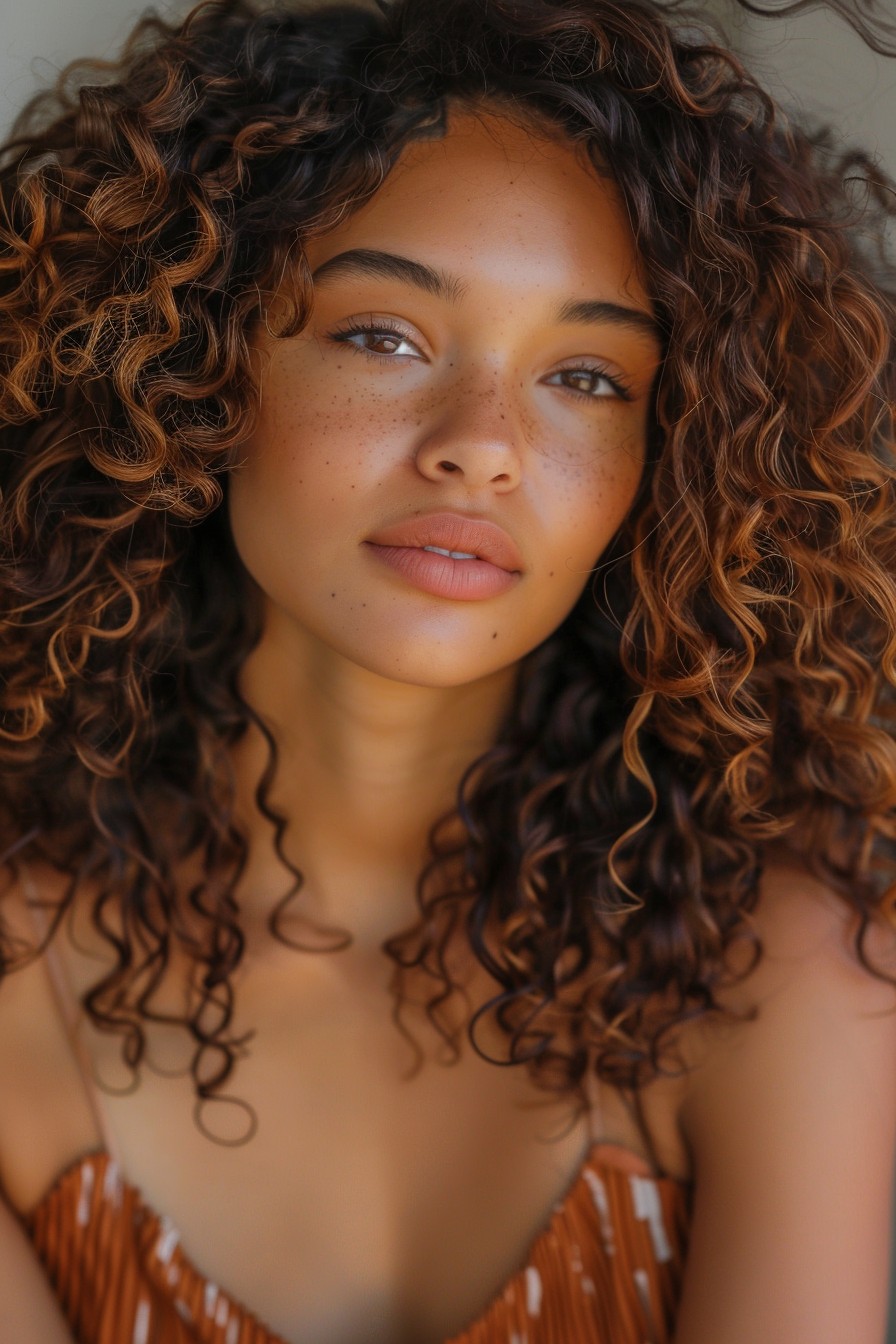 Luminous Sunkissed Brunette with Ringlet Curls