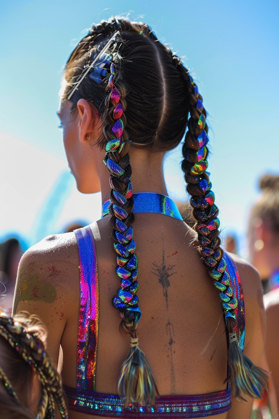 Festival-Ready Double Dutch Braids with Holographic Tape