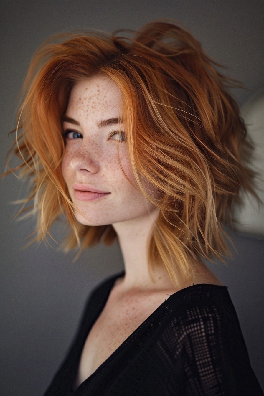 Modern Textured Strawberry Blonde Bob